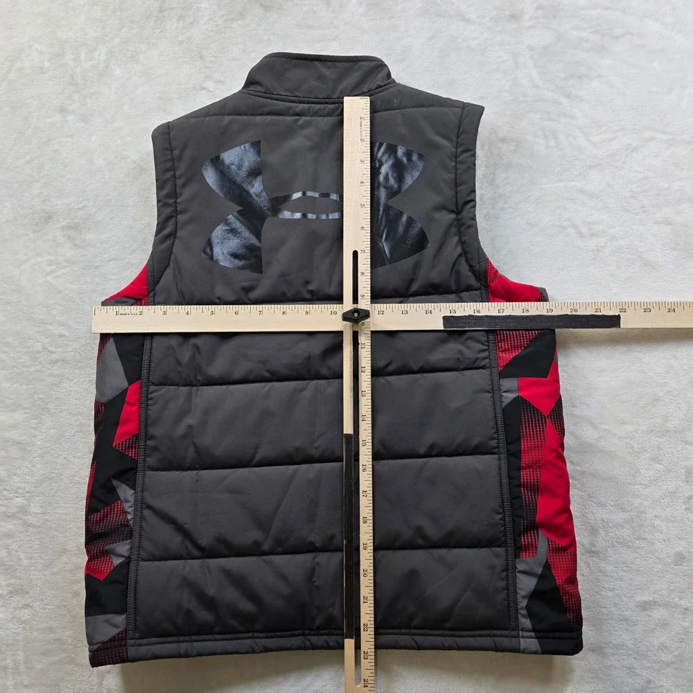 Under Armour Puffer Vest Kids Youth Large Grey‎ Red Polyester Quilted Loose Fit